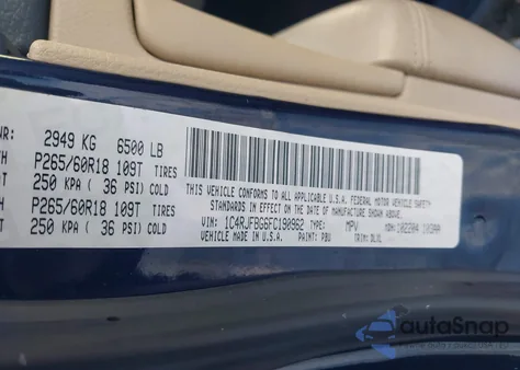 2015 Jeep Grand Cherokee Limited z USA, uszkodzony, nr VIN 1C4RJFBG6FC190962